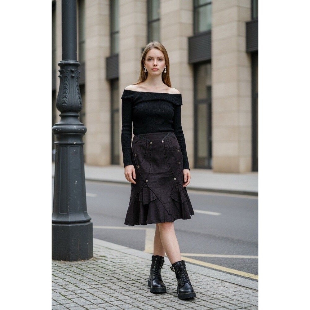 Aziz Brown Women’s A-line Skirt Size M With Buttons Detail Y2K Whimsigoth Grunge - Picture 2 of 8